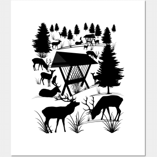 wild deer, roe deer, trees, antler, animal, forest Posters and Art